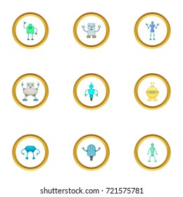 Android icons set. Cartoon style set of 9 android vector icons for web design