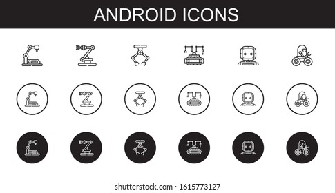 android icons set. Collection of android with industrial robot, robot. Editable and scalable android icons.