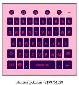 Android And Ios English Pink And Purple Keyboard With Pink Letters.