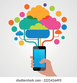 ANDROID MOBILE IN HAND WITH ROOTS SKY AND LOGO MOCK UP