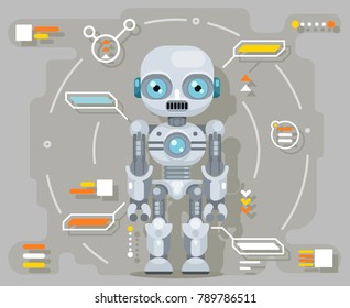 Android robot artificial futuristic intelligence information interface flat design vector illustration