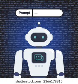 Android Robot with Artificial intelligence Prompt in background. Concept of machine learning. Artificial Intelligence. Vector illustration