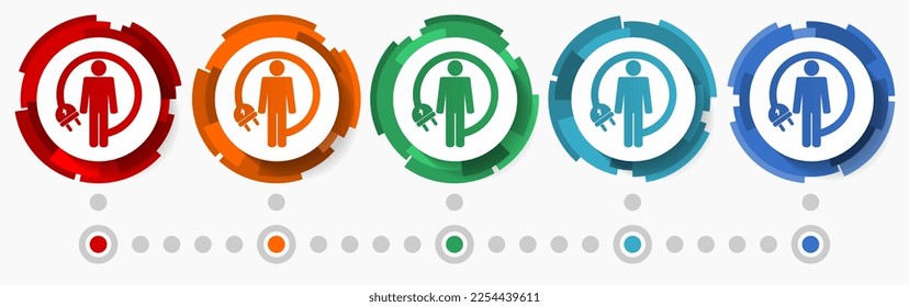 Android, robot concept vector icon set, modern design abstract web buttons in 5 color options, infographic template for webdesign and mobile apps