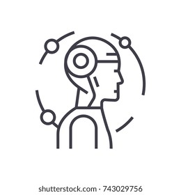 android, robot concept vector thin line icon, symbol, sign, illustration on isolated background