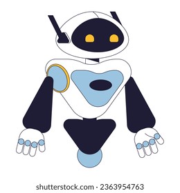 Android robot flat line color isolated vector object. AI technology. Editable clip art image on white background. Simple outline cartoon spot illustration for web design