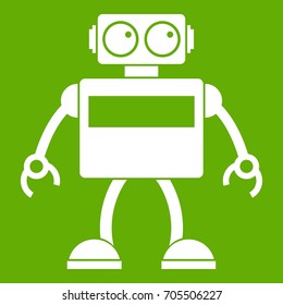 Android robot icon white isolated on green background. Vector illustration
