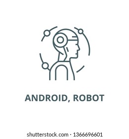 Android, robot line icon, vector. Android, robot outline sign, concept symbol, flat illustration