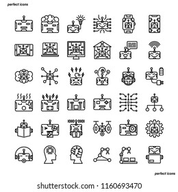 Android robot Outline Icons perfect pixel. Use for website, template,package, platform. Concept business object design.