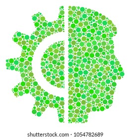 Android Robotics collage of dots in variable sizes and fresh green color tones. Vector dots are composed into android robotics illustration. Eco vector illustration.