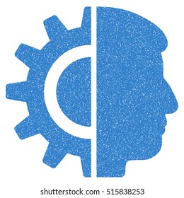 Android Robotics grainy textured icon for overlay watermark stamps. Flat symbol with scratched texture. Dotted vector cobalt ink rubber seal stamp with grunge design on a white background.