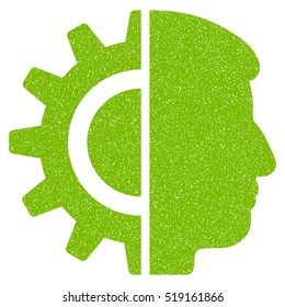 Android Robotics grainy textured icon for overlay watermark stamps. Flat symbol with scratched texture. Dotted vector eco green ink rubber seal stamp with grunge design on a white background.