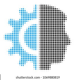 Android Robotics halftone vector pictogram. Illustration style is dotted iconic Android Robotics icon symbol on a white background. Halftone pattern is round items.