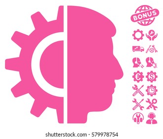 Android Robotics icon with bonus service clip art. Vector illustration style is flat iconic pink symbols on white background.