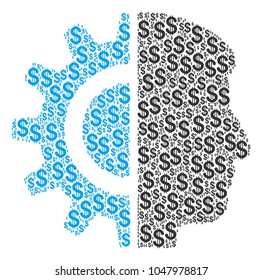 Android Robotics mosaic of dollars. Vector dollar currency icons are composed into android robotics composition.