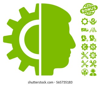 Android Robotics pictograph with bonus service pictograph collection. Vector illustration style is flat iconic eco green symbols on white background.