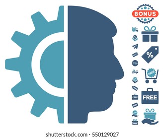 Android Robotics pictograph with free bonus symbols. Vector illustration style is flat iconic symbols, cyan and blue colors, white background.