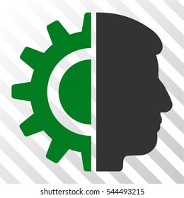 Android Robotics vector pictogram. Illustration style is flat iconic bicolor green and gray symbol on a hatch transparent background.