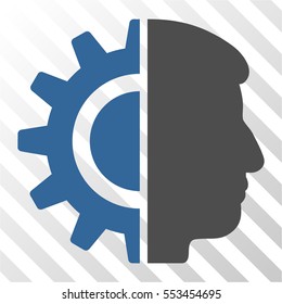 Android Robotics vector pictogram. Illustration style is flat iconic bicolor cobalt and gray symbol on a hatch transparent background.