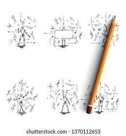 Android - robots with android scripts vector concept set. Hand drawn sketch isolated illustration