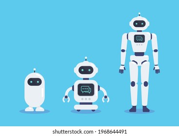 Android Robots Set Cyborg Technology and Futuristic Intelligence Machine. Graphic design in flat style