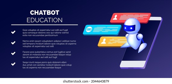 Android Training. Intelligent Chatbot Technological Advice Isometric Vector Illustration, Artificial Inteligence Seminar Mobile Phone App, Smartphone Robot Study Concept, Ai Teacher