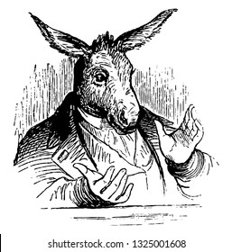 Androids, automata with human face was an Egyptian donkey having image on cakes they offer to Typhon., vintage engraved line art illustration. Infernal Dictionary 1863.