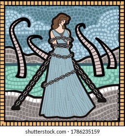 andromeda chained to a rock mosaic tiles art