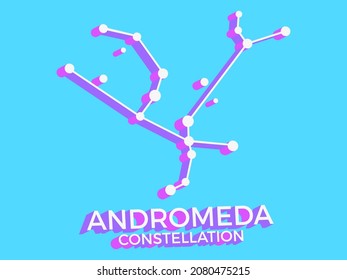 Andromeda constellation 3d symbol. Constellation icon in isometric style on blue background. Cluster of stars and galaxies. Vector illustration