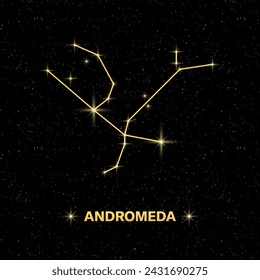 Icono de constelación de Andrómeda. Cielo estrellado. Estilo plano. Ilustración de vector