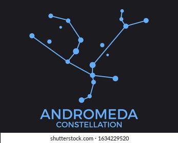 Andromeda constellation. Stars in the night sky. Cluster of stars and galaxies. Constellation of blue on a black background. Vector illustration