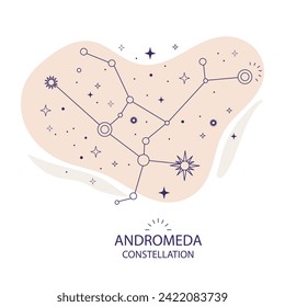 Andromeda constellation of stars on a white background. Mystical esoteric boho design for fabric design, tarot, astrology, wrapping paper. Vector illustration.