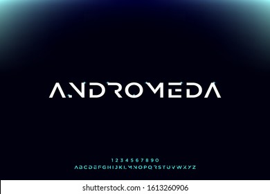 Andromeda, a futuristic minimalist alphabet font. digital space typography vector illustration design