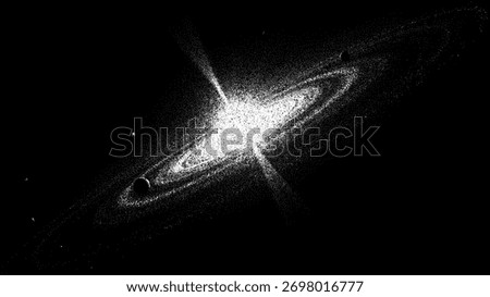 Andromeda galaxy with planets and stipple effect. Abstract space vector background pattern for a science concept or astronomy theme.