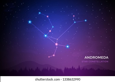 Andromeda star constellation on the beautiful night sky vector illustration