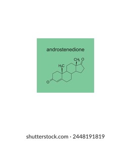 androstenedione skeletal structure diagram.Steroid hormone compound molecule scientific illustration on green background.