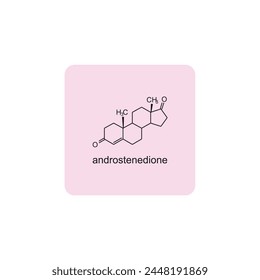 androstenedione skeletal structure diagram.Steroid hormone compound molecule scientific illustration on pink background.
