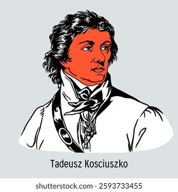 Andrzej Tadeusz Kosciuszko was a military and political figure of the Polish-Lithuanian Commonwealth, a participant in the American Revolutionary War. Hand drawn vector illustration