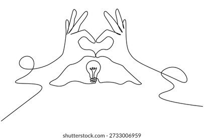 ands with bulb light continuous one line symbol drawing. one line vector illustration with out background. 