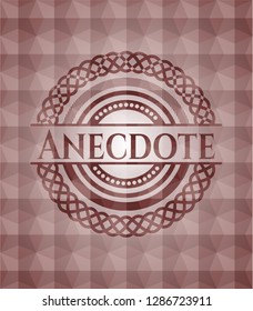 Anecdote red badge with geometric pattern background. Seamless.