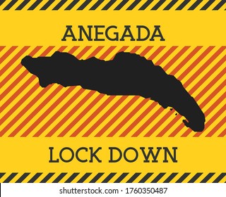 Anegada Lock Down Sign. Symbol für die Gefahr einer gelben Inselpandemie. Vektorgrafik.