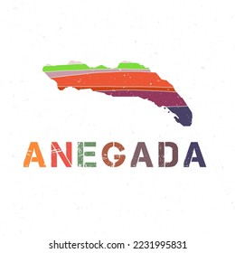 Anegada map design. Shape of the island with beautiful geometric waves and grunge texture. Classy vector illustration.