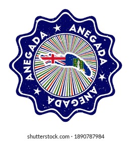 Anegada round grunge stamp with island map and country flag. Vintage badge with circular text and stars, vector illustration.
