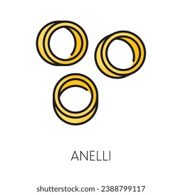 Anelli pasta ring noodles of round shape, Italian cuisine dish isolated color outline icon. Vector traditional mediterranean food, anelli pasta