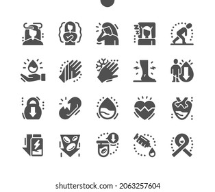 Anemia. Arrhythmia. Headache, Cold Hands, Leg Cramps. Blood Analysis. Healthcare, Medical And Medicine. Vector Solid Icons. Simple Pictogram