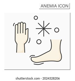 Anemia Color Icon. Disease Symptoms. Cold Hands And Feet. Low Hemoglobin. Health Protection Concept. Isolated Vector Illustration