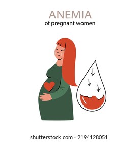 Anemia Concept. Pregnant Woman Suffering From Anemia. Low Hemoglobin Content. Vector Doodle Illustration.