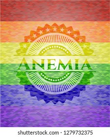 Anemia emblem on mosaic background with the colors of the LGBT flag