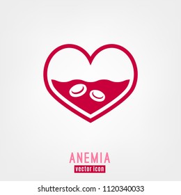 Anemia And Hemophilia Icon. Heart Shape With Blood Cells Isolated On White Background In Flat Style. Haemophilia Disease Awareness Symbol. Vector Illustration.