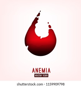 Anemia icon. Vector illustration in deep red color with a drop shaped liquid hematic spot isolated on a light background. Haemophilia disease awareness symbol.
