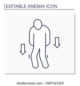 Anemia Line Icon. Disease Symptoms.Weakness. Low Hemoglobin, Fast Tiredness. Health Protection Concept. Isolated Vector Illustration. Editable Stroke